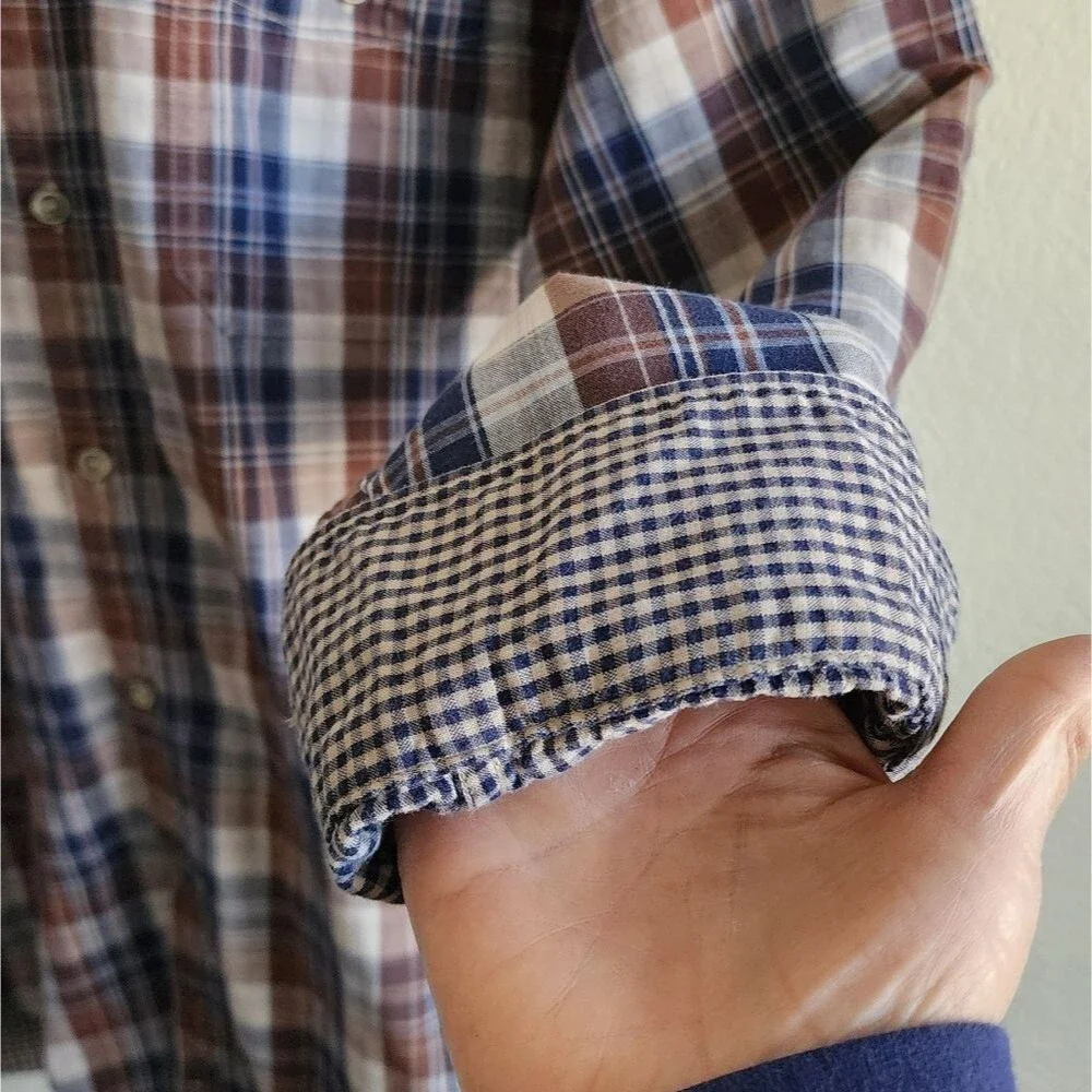 Johnston & Murphy Tailored Fit Men's XL Plaid Button Front Long Sleeve Shirt
